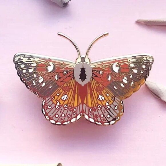 Mormon Metalmark Butterfly Enamel Pin‎ - Gold Plated Nature Jewelry & Brooch - Picture 1 of 11